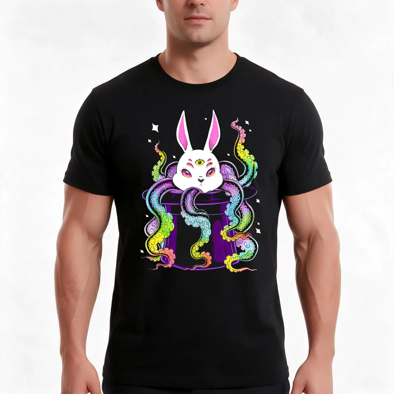 Eldritch Bunny T-Shirt Summer Casual Cotton Tee Oversized Streetwear Tops Vintage Graphic Print Loose Fit Short Sleeve