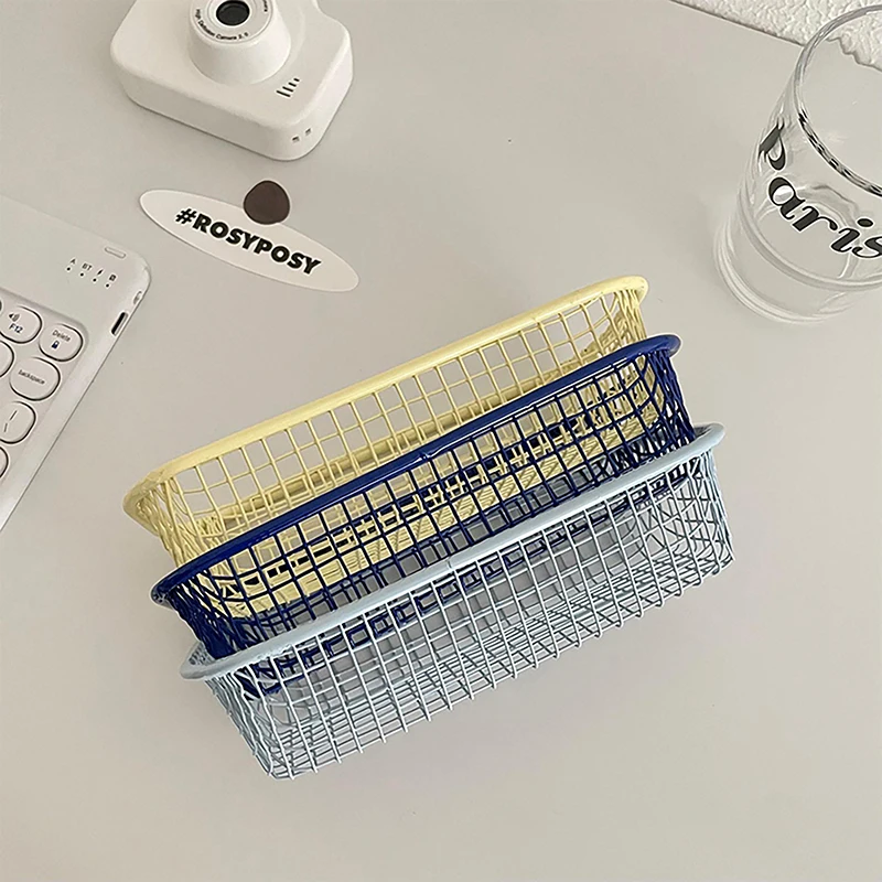 Iron Storage Basket For Desktop Durable Sundries Organizer Baskets Multifunctional Storage Box For Bathroom Cosmetics Organizer