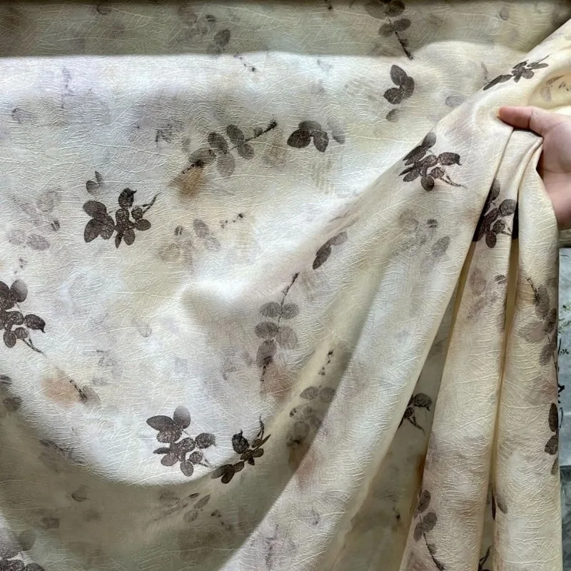 Apricot Leaf Jacquard Printed Lightweight Plant Fiber New Chinese Style Spring Summer Moisture-Wicking Breathable Blouse Fabric