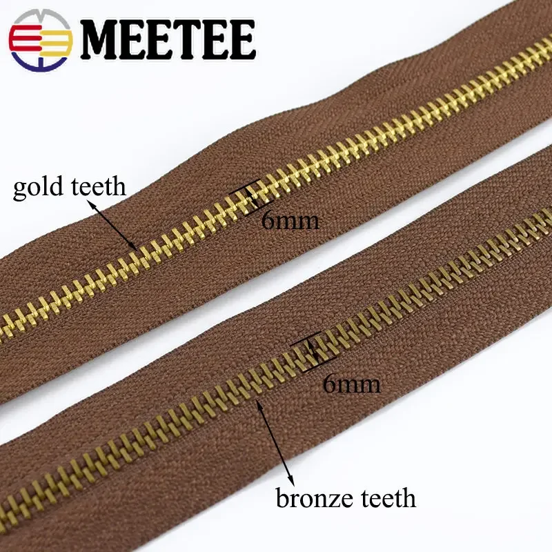 2/4Meters Meetee 5# Metal Zipper Bronze Continuous Zippers Roll DIY Zip for Sewing Accessories Crafts Clothing Decoration Zips