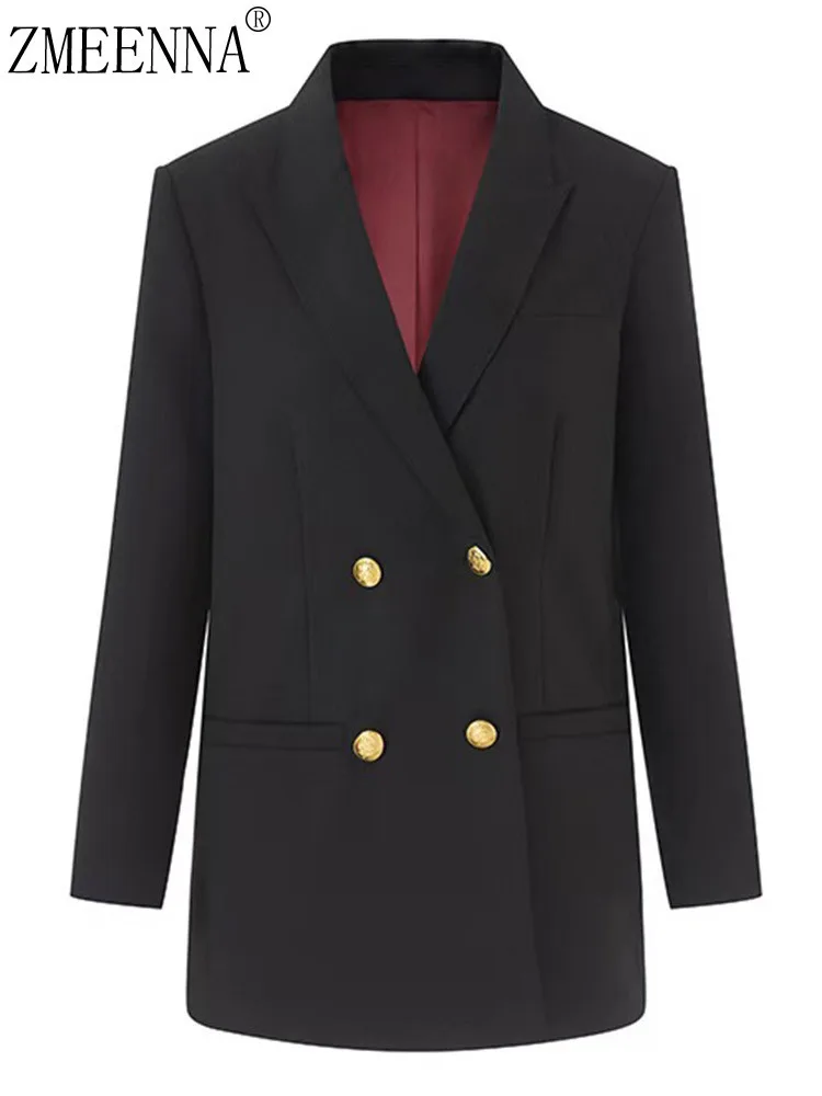

ZMEENNA женский классический черный двубортный пиджак с золотыми пуговицами и длинными рукавами, подходит для офиса, официальная верхняя одежда ZM4657