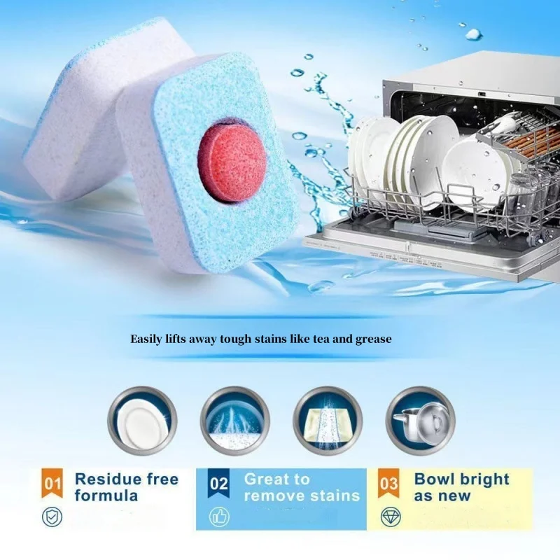 10Pcs Dishwasher Cleaner Cleaning Sheet Strong Oil Stain Odor Removal Descaling Detergent Tablets Kitchen Deep Cleaning Tools