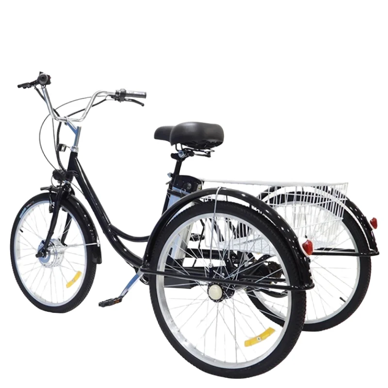 24 Inch Assisted Electric Tricycle For Elderly 350W 36V Three-wheel Electric Bicycle Lithium Battery Pedal Tricycle Large Basket