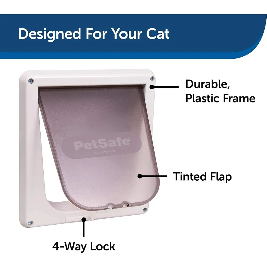 PetSafe 4Way Interior Locking Cat Door Allows Convenient Movement Between Rooms Minimizes Scratching Tinted Durable Plastic Pri
