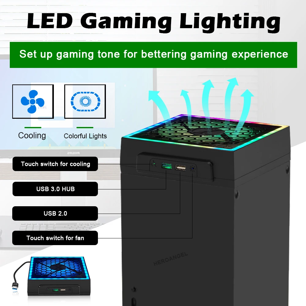 Colorful Light StrIp Cooling Fan With 2 USB Ports Cooler Fan Radiator LED For Xbox Series X Cooling Fan 7 Lighting Modes for XSX