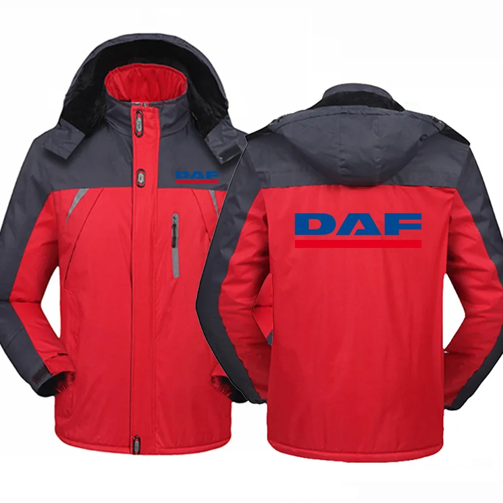 2024 New  DAF Truck Logo Spring and Autumn Men Thicken Windbreak Plus Thic Windproof Fur Coats Male Versatile Versatile Hooded