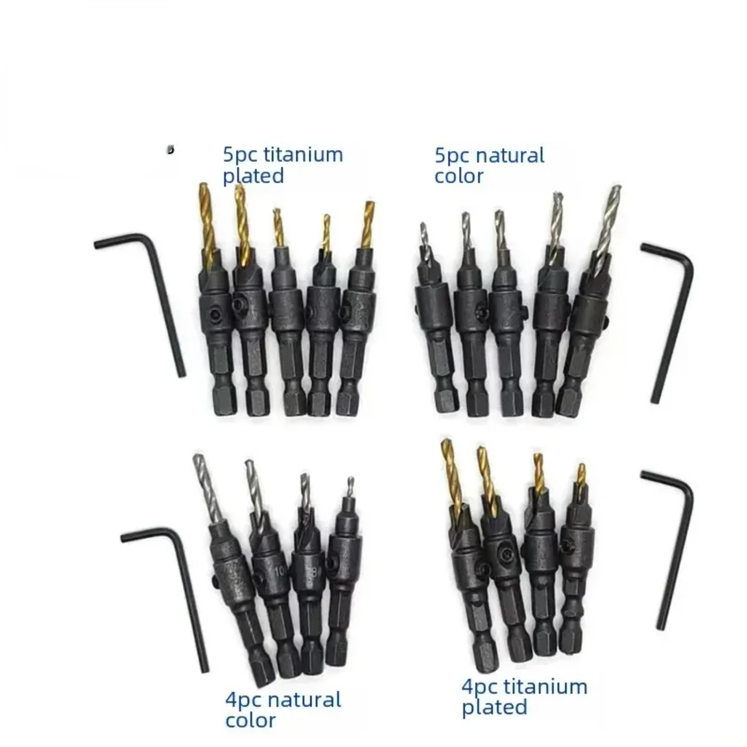 Durable Woodworking High Precision Countersink Drill Bit Set with Integrated Hex Handle for Fast Hole Punching, Coated Hole Expa