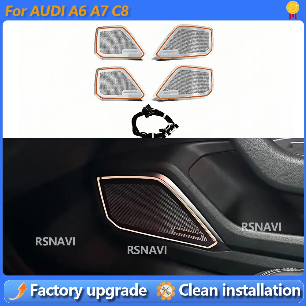 

32-цветные светодиодные накладки на динамики для Audi A6 A7 C8 RS6 RS7, декоративные RGB-подсветки для дверей, модифицированные детали для создания атмосферного освещения.