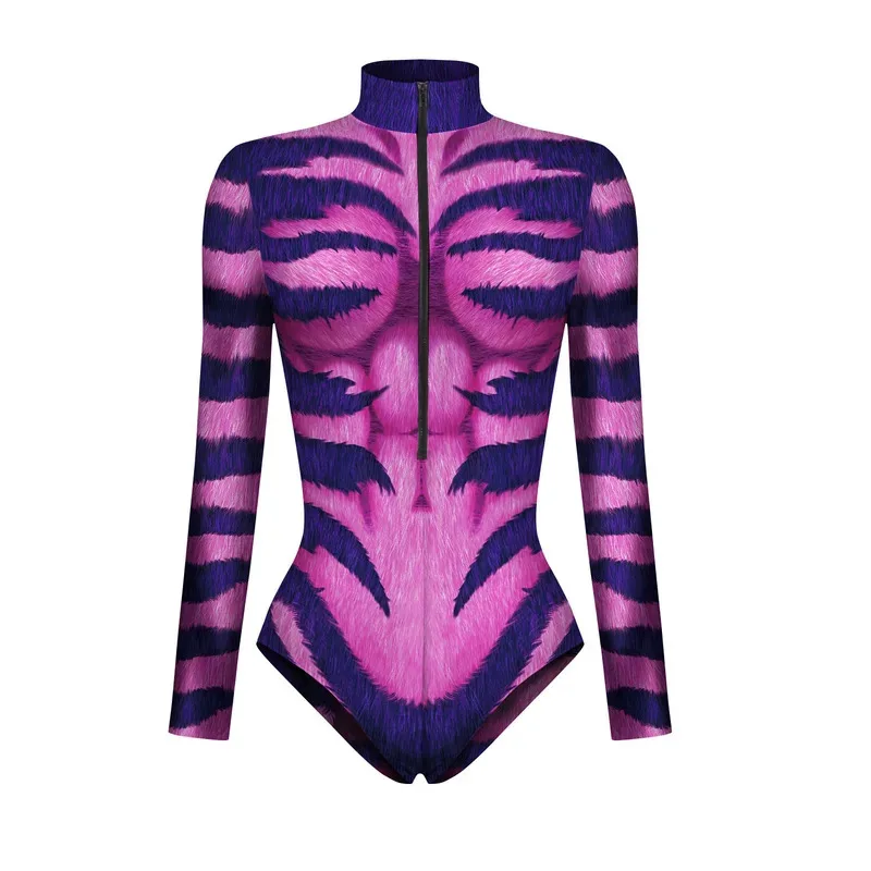 Mono de superhéroe, disfraz de Cosplay, armadura de Robot Zentai, estampado 3D, mono de manga larga con cremallera para mujer, traje de fiesta de Halloween, natación lf [5