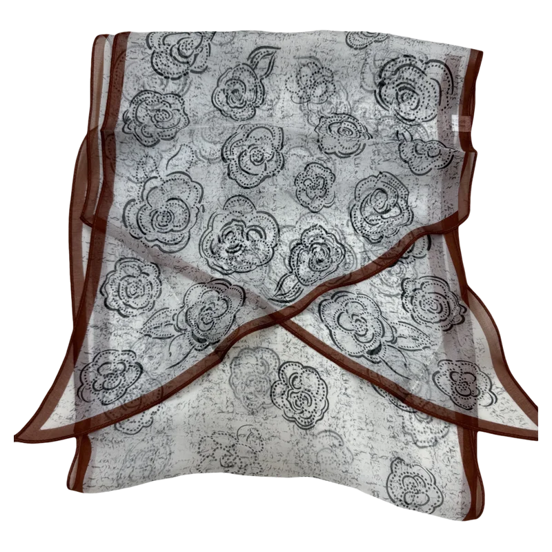 早春の柳柄シルクスカーフ-軽量ドリフティングシルクスカーフ-シャツtシャツに合わせて着用できる3270-ドリフティングシルクスカーフ-本物のシルクシフォン-ナローロングストリップスカーフ