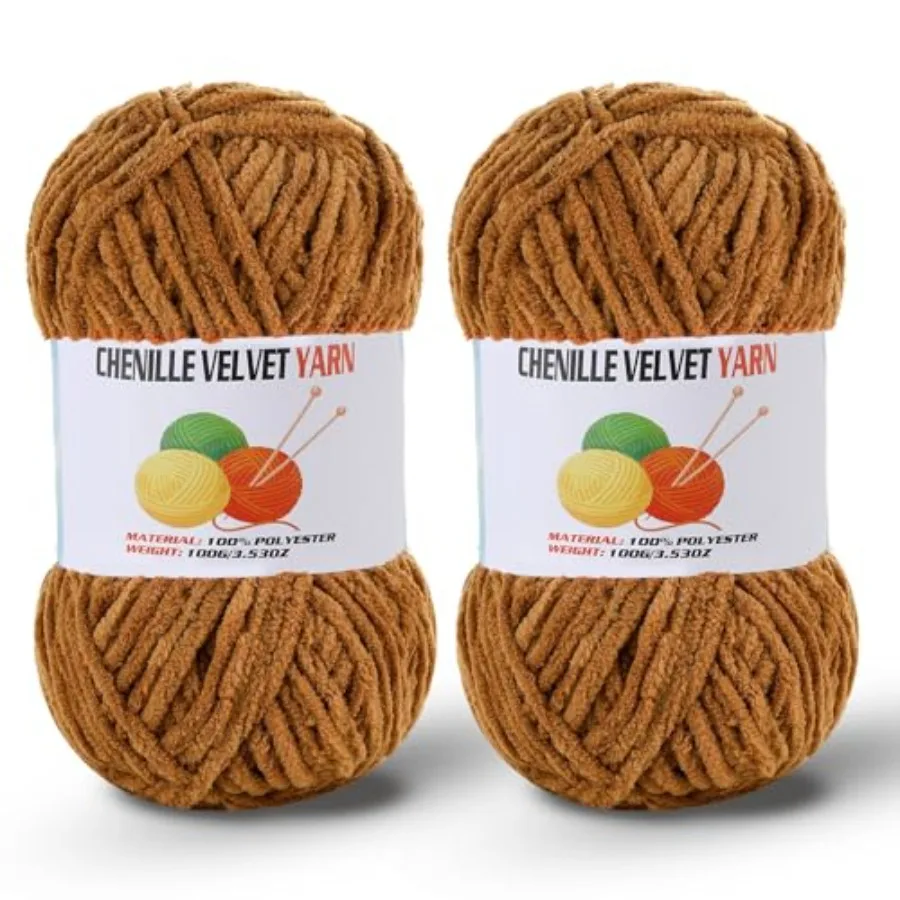 

2 * 100g/3.5oz Fluffy Chenille Yarn for Crocheting, Chunky Velvet Yarn for Crochet Amigurumi, Used for Making Baby Yarns Blanke