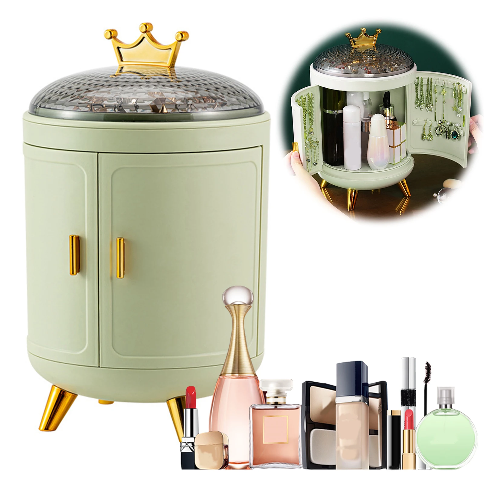 

Cosmetic Storage Box Large Capacity Rotating Jewelry Display Box Woman (Green)