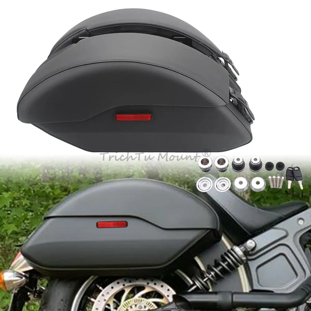 For Indian Scout 15-23 Sixty 16-23 ABS 19-21 Motorcycle Quick Release Saddlebags Luggage Side Box With Mount Spools Kit Black