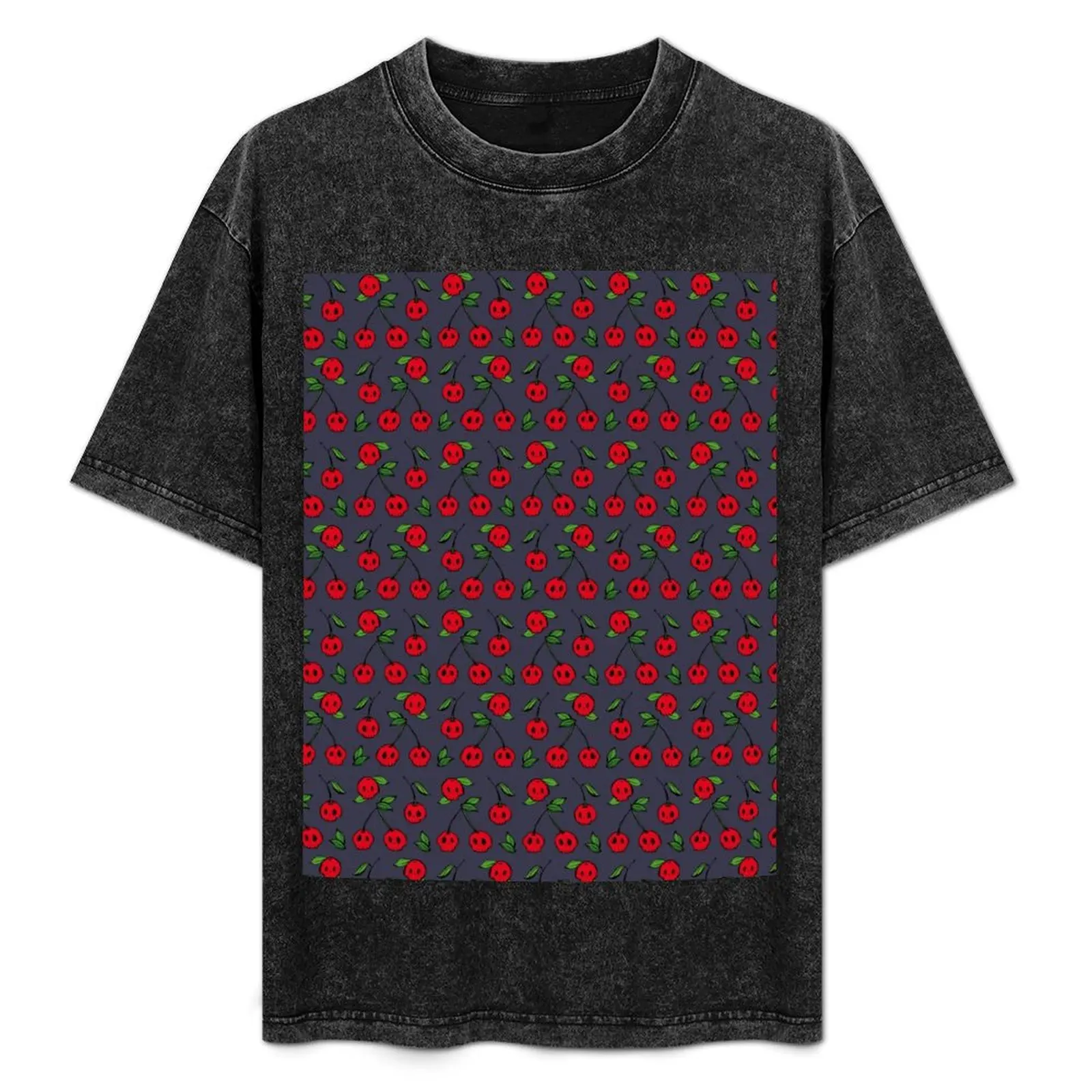 

Skull Cherry Pattern T-Shirt Basic Lightweight Short Sleeve Tee