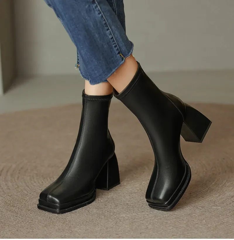 Sexy High Heel Ankle Boots Women Fashion High Quality Leather Zippesr Shoes Ladies Elegant Short Botas