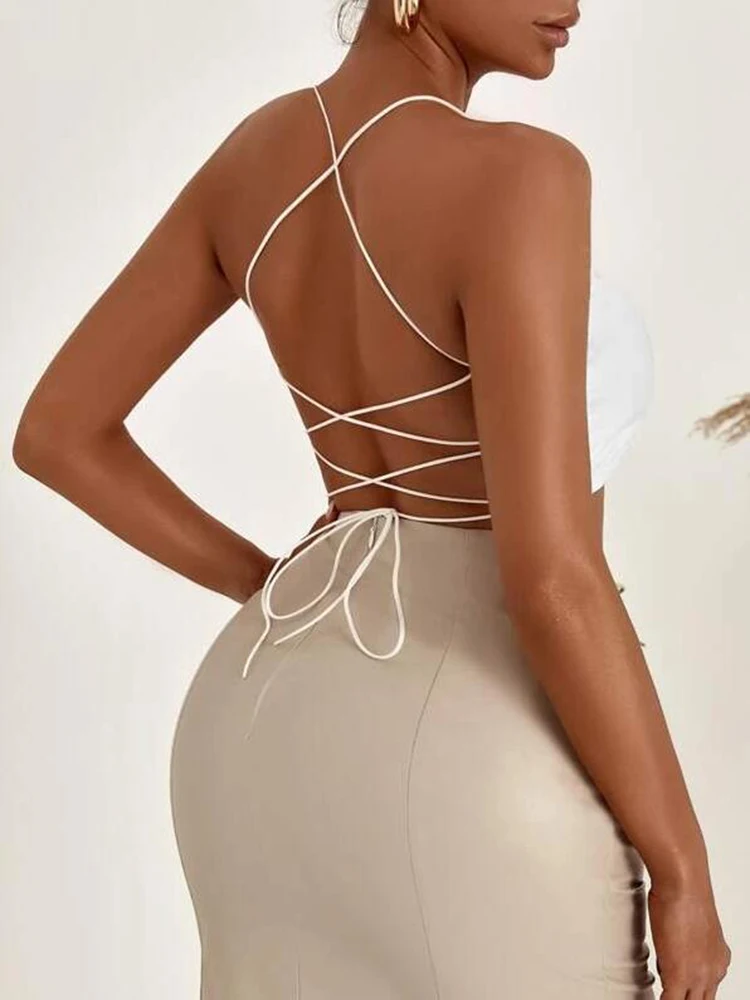 2022 Summer New SXY Backless Lace Up Crop Cami Top