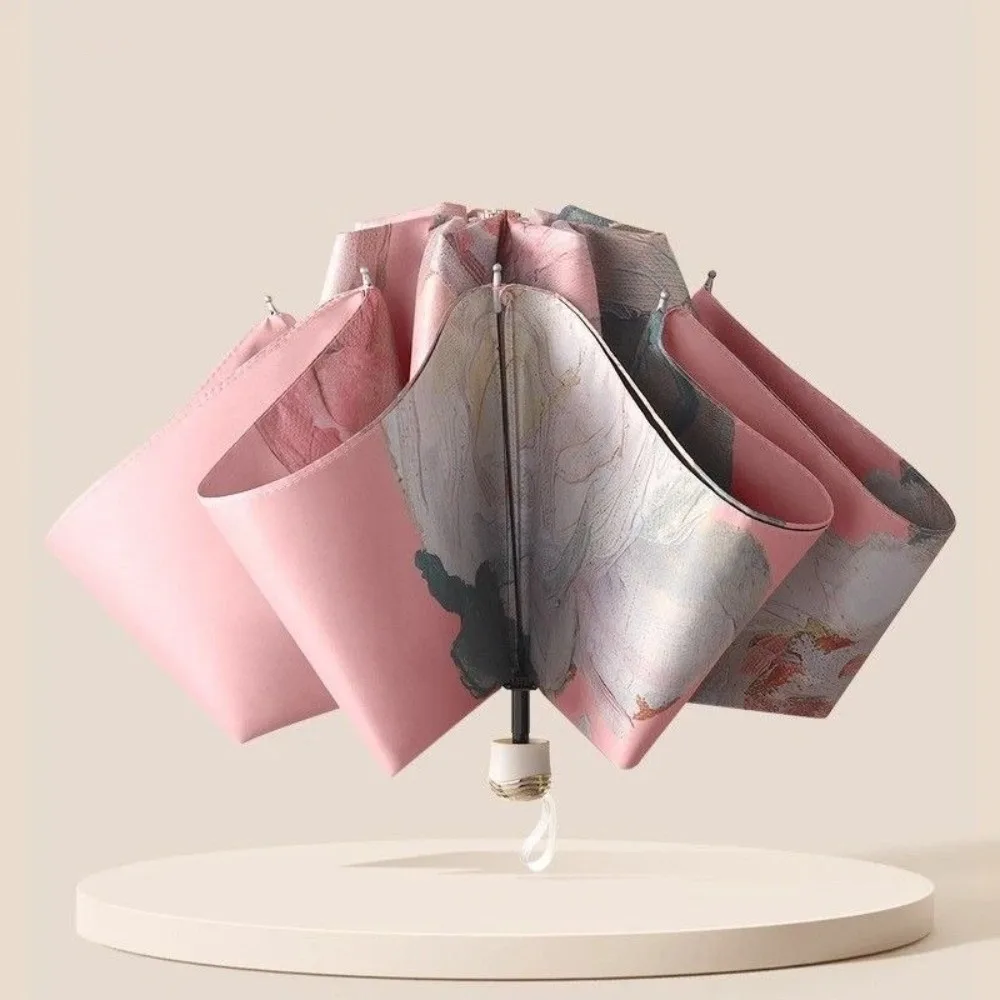 UV Protection Double-layered Sun Umbrella Floral Print Foldable Reverse Sun Umbrella with Storage Bag Sun Protection