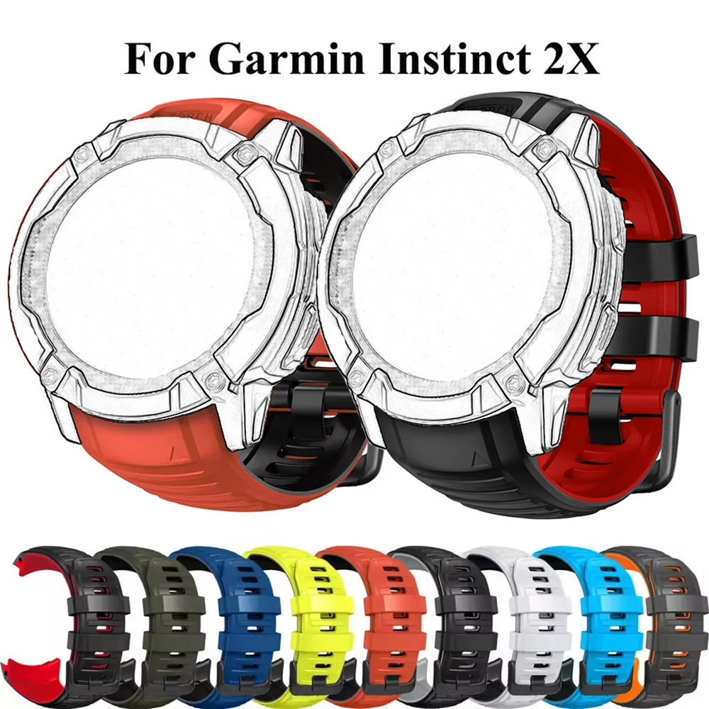 نغمتين الرياضة ساعات سيليكون الأشرطة ل Garmin غريزة 3 50 مللي متر حزام (استيك) ساعة سوار ل غريزة 2X الأساور تنفس ساعة
