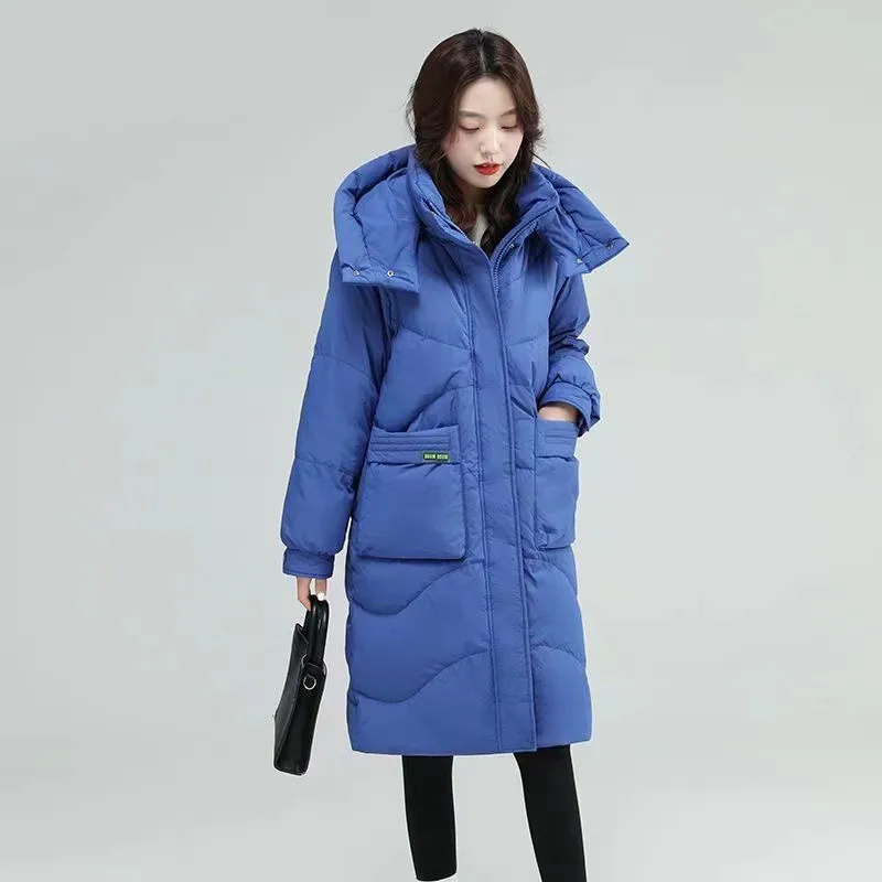 2024 Thickened Down Cotton Jacket Women's Loose Long Knee Length Winter New Coat Trend Parkas