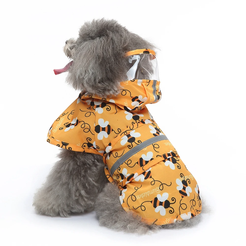 Pet Dog Raincoat Cartoon Animal Printed Hooded Jumpsuit Dogs Waterproof Coat Water Resistant Clothes For Dogs Cats Rain Jacket