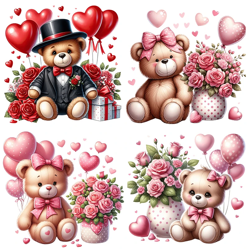 Cute cartoon candy Valentine's Day teddy bear Iron Transfer Clothes Transfer Dtf Ready to Press Heat Transfer Printing