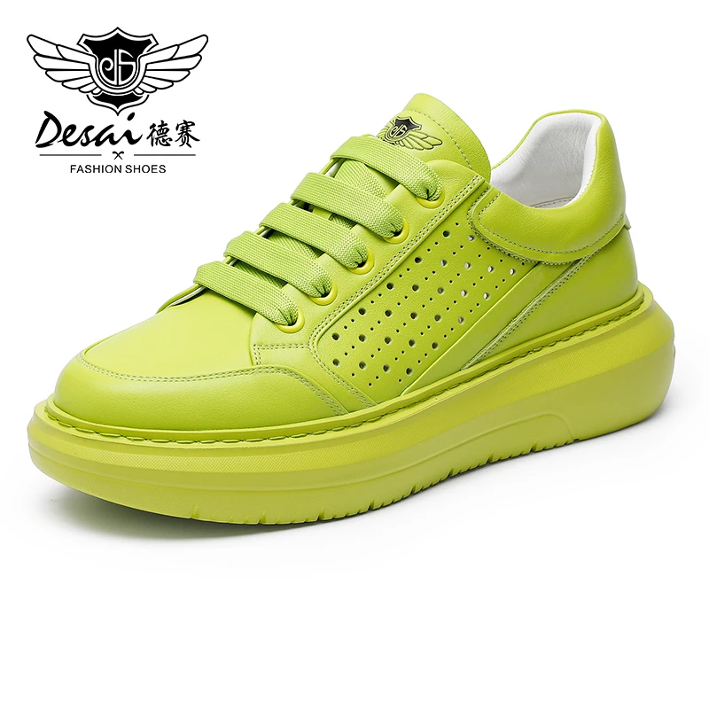 

DESAI Brand Men Casual Shoes Sports Soft Outsole Multi Color Full Grain Leather Shoes Men Male 2023 Punch Design Breathable