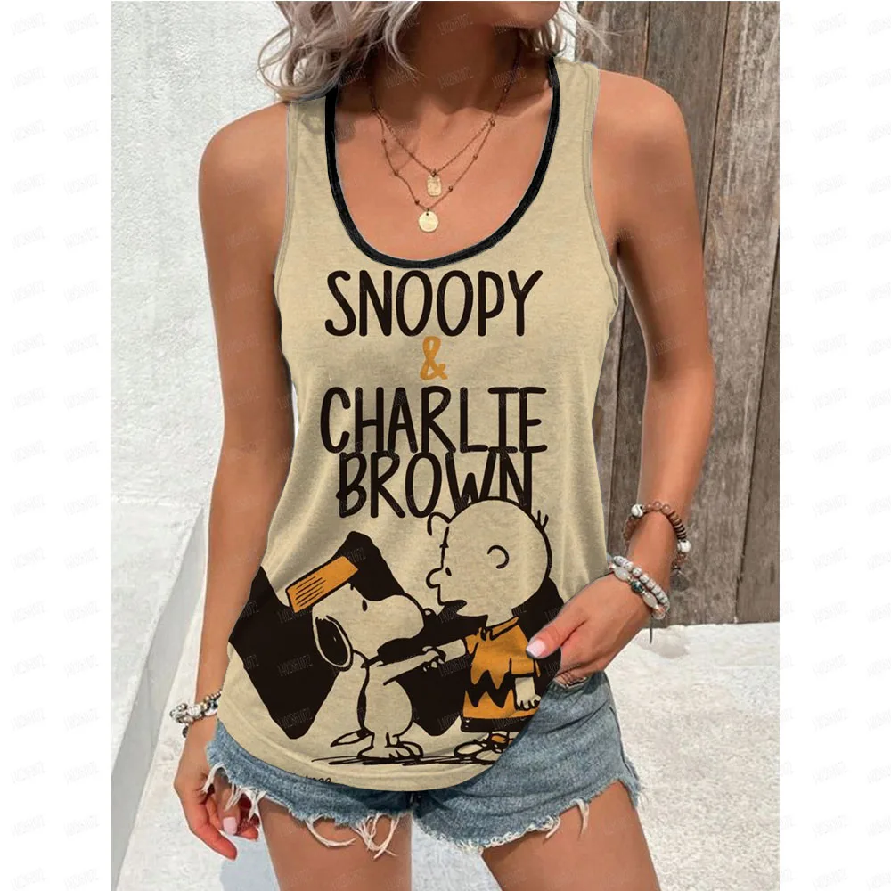 MINISO Summer Women Snoopy&Charlie Brown Tank Tops Tees Fashion Sleeveless Clothes Streetwear Female Casual Outfit Cartoon Vest