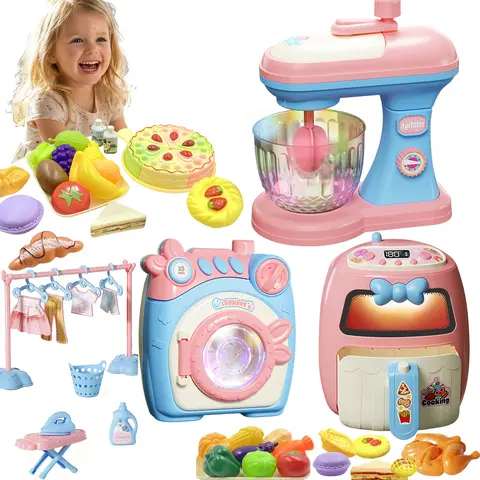 Pretend Play Toy Mini Kitchen Appliances Set for Toddlers Air Fryer Washing Mixer Educational Toys Gift for Kids Girls Boys