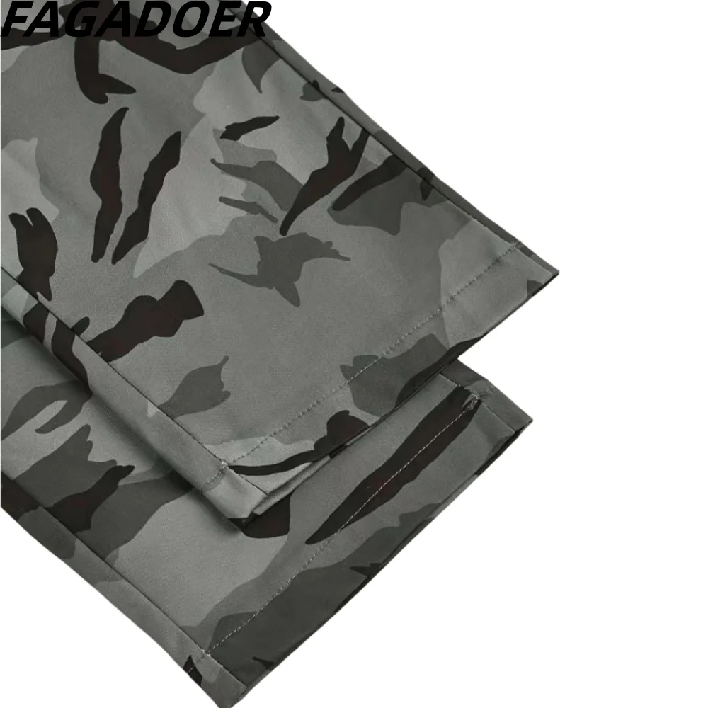 FAGADOER Fashion Camouflage Printing Cargo Pants Women High Waist Pocket Straight Trousers Autumn Casual Sporty Matching Bottoms