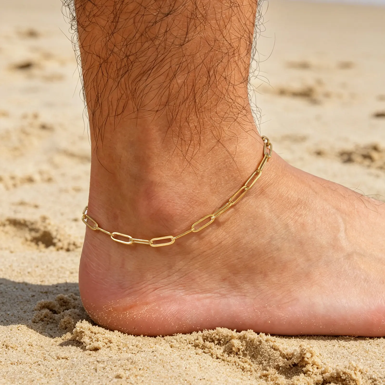 Vnox Edelstahl Fußkettchen in Goldfarbe für Männer, Verstellbare Gliederkette, Wasserdichter Strand-Fußschmuck, Urlaubsgeschenk – Detail 7