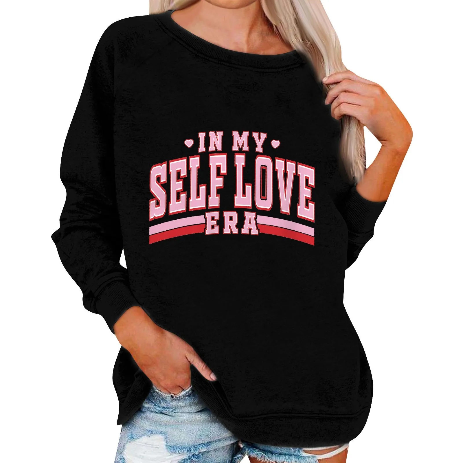 

Hoodies Women'S Letter Print Top Long Sleeve Loose O-Neck Tops Sweatshirts Gray Autumn 2023 Black Korean Sweatshirt Y2k Tops