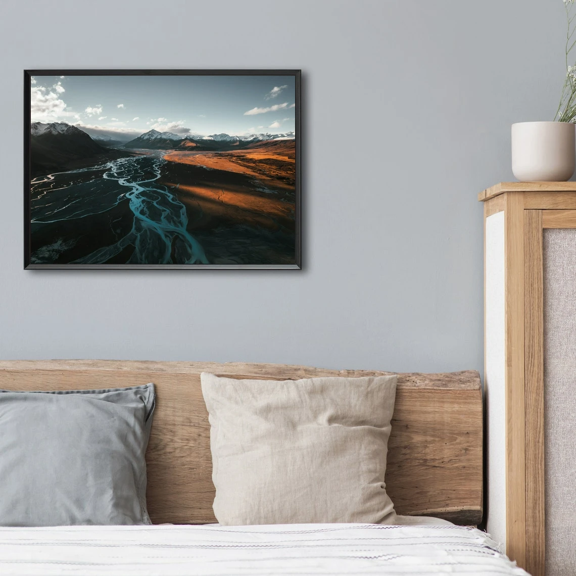 Art Poster, Braided Riverbed Print, Glacier rivers Wall Art Print, aerial landscape print from Lake Tekapo, New Zealand