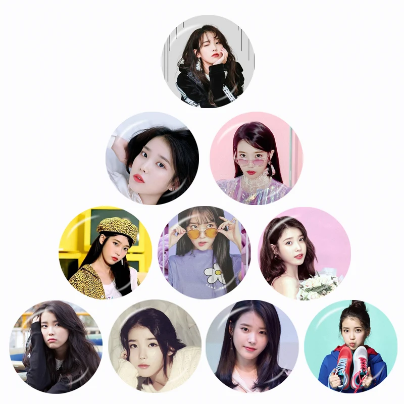 KPOP Singer IU Photo 10 Pcs 12mm/16mm/18mm/20mm/25mm/30mm Round Photo Glass Cabochon Demo Flat Back Making Finding