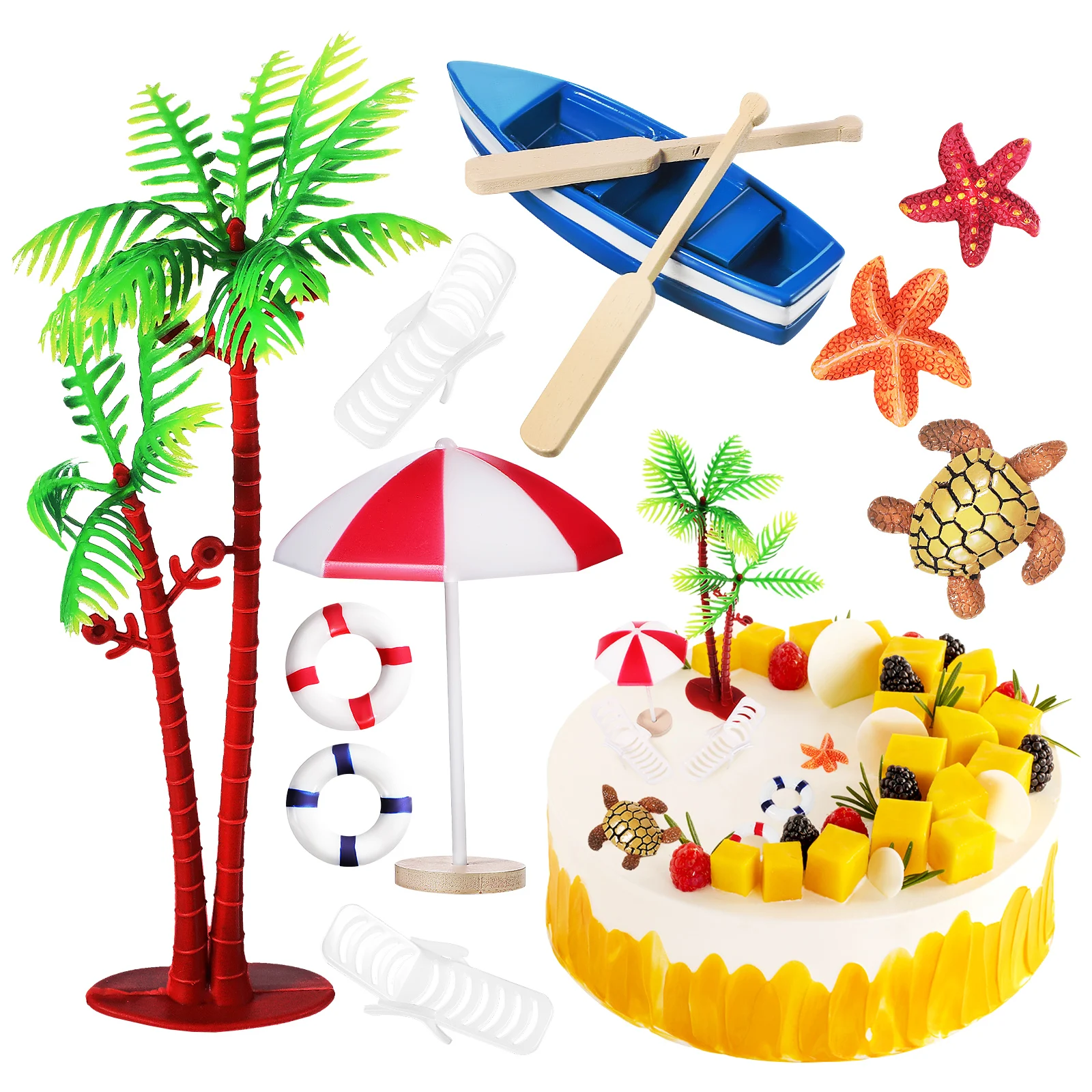 

10pcs Beach Themed Decorations Ocean Diy Decorating Kit For Summer Party Birthday Cake Ornaments Cake Supplies