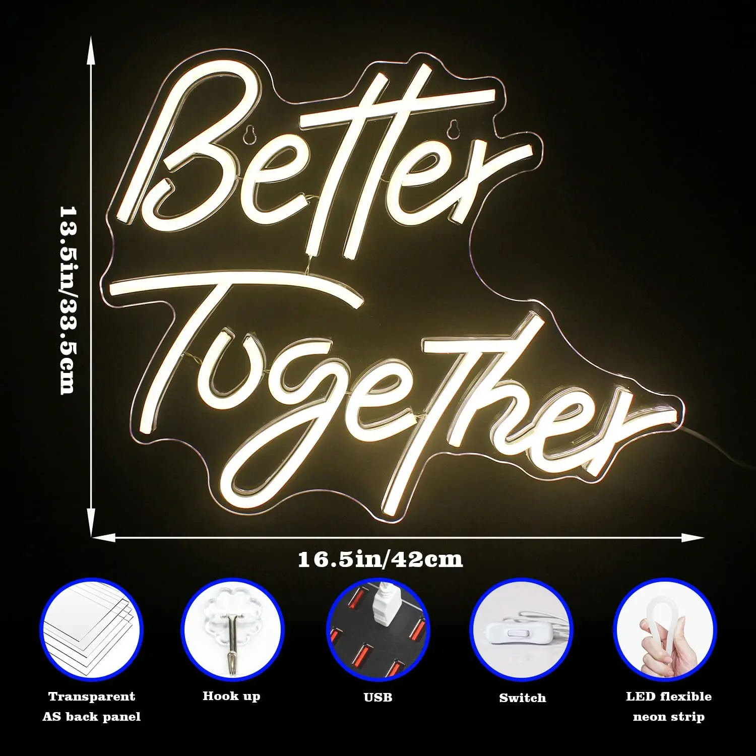 Better Together Neon Sign LED Light Home Art Wedding Bar Bedroom Aesthetic Room Birthday Party Clue Wall Decorate Gift