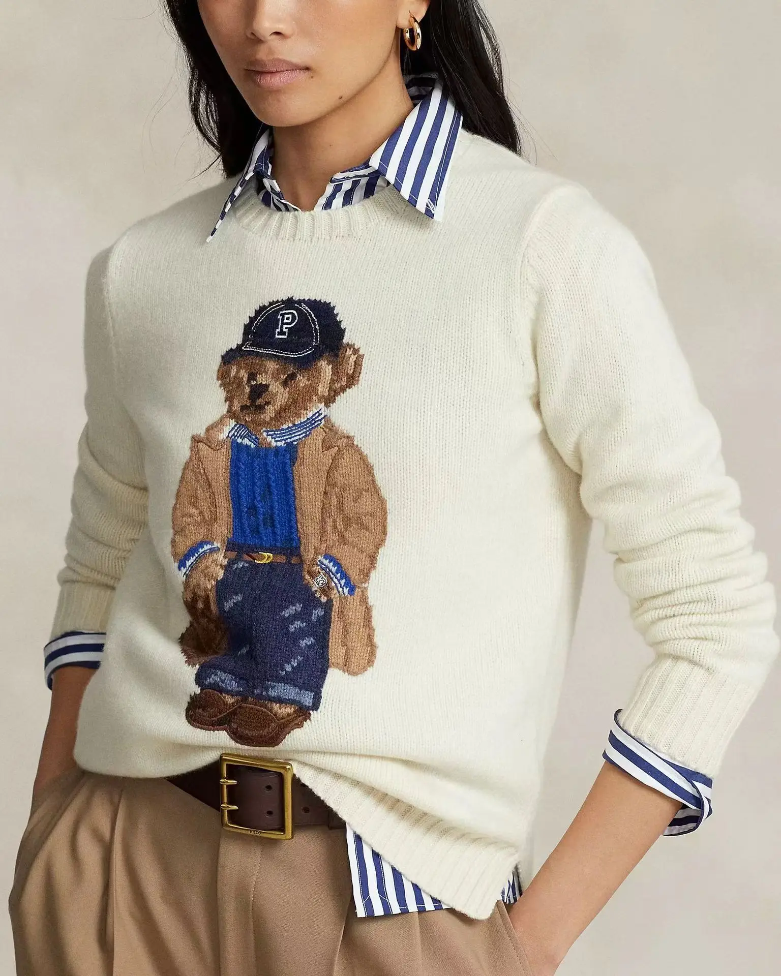 Embroidered Cartoon Bear Y2K Long Sleeve Sweater