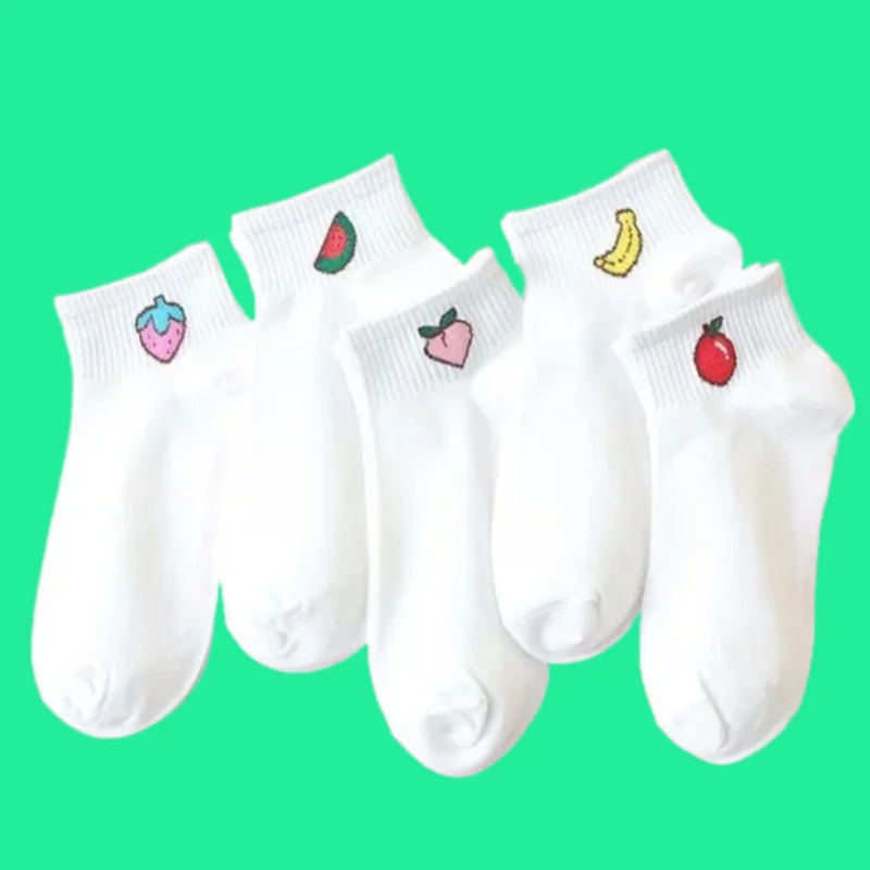 

5/10 Pairs Fruit Women's Boat Socks Comfortable College Style 2024 New Short Socks High Quality Fashion Socks Fresh Cotton Socks