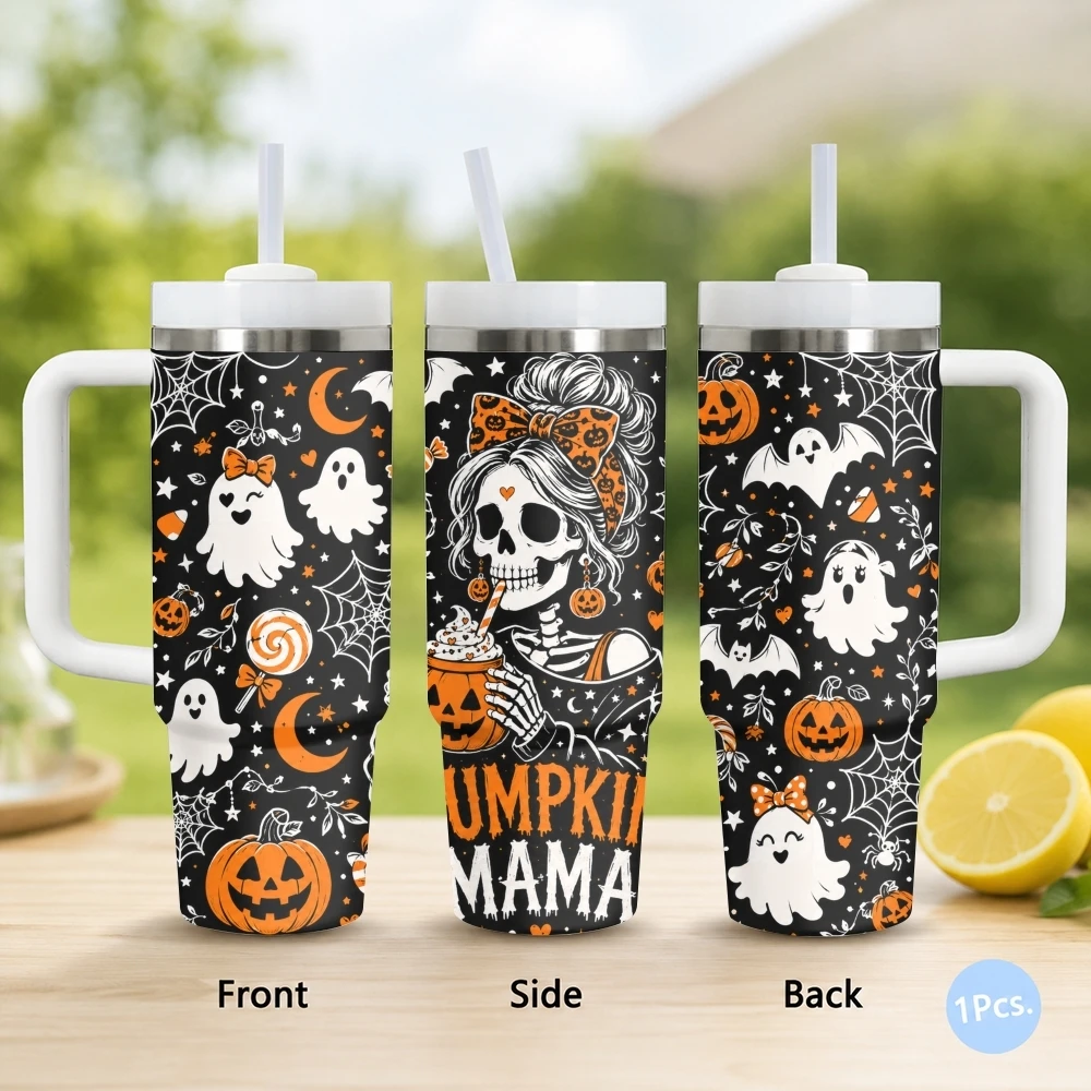Halloween Mama Magic Vacuum Flasks 40oz Stainless Steel Insulated Tumbler with Handle & Straw Leakproof Car Mug