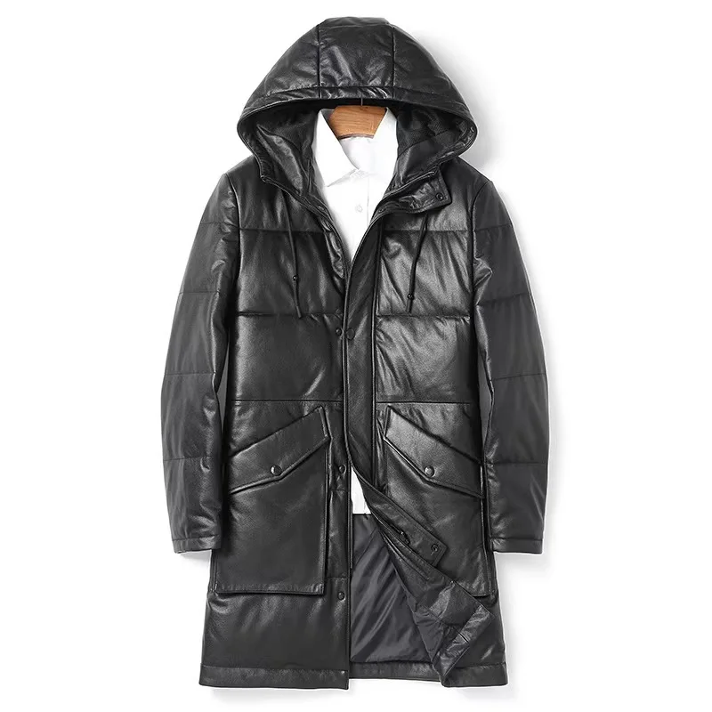 

2025 new winter natural leather 90% white duck down jackets men,cow leather coat AL010