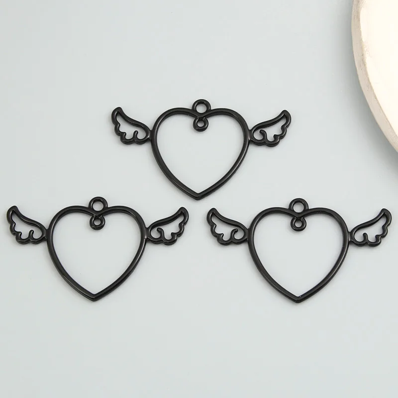 10pcs Lovely Enamel Heart Wings Heartbeat Charms Connector Pedant Fit Necklaces Bracelet Jewelry Making Handcrafted Accessories