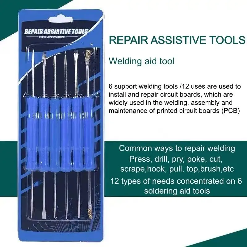 

YIHUA 6Pcs Circuit Board Welding Tools Solder Iron Assist Disassembly Maintenance Kits Professional Steel Solder Assist Tools