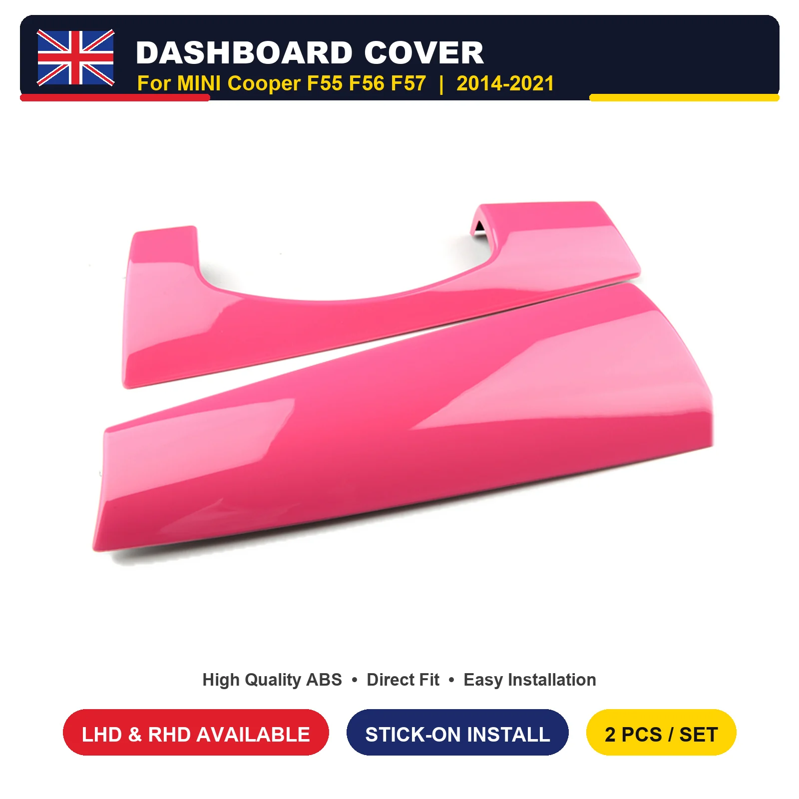 Interior Trim 2 Pcs 2014-2021 LHD RHD For MINI Cooper F56 F55 F57 Dashboard Trim Panel Cover Solid Colour 9 Options PC Stick-on