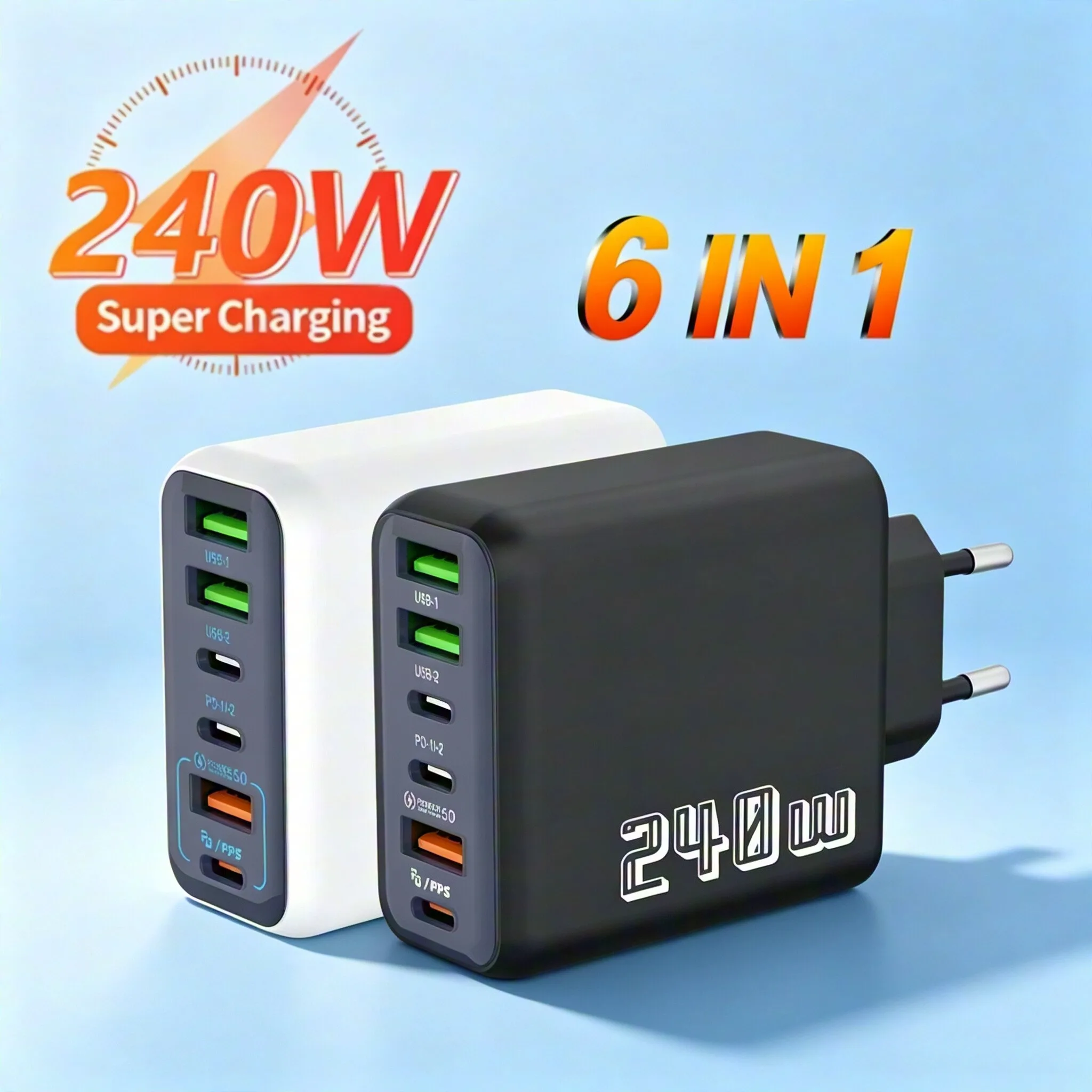 Type C 240W USB Fast Charging Charger High Speed Charge For Samsung Huawei Xiaomi 17 Phone 6 In 1 Portable Travel Power Adapter