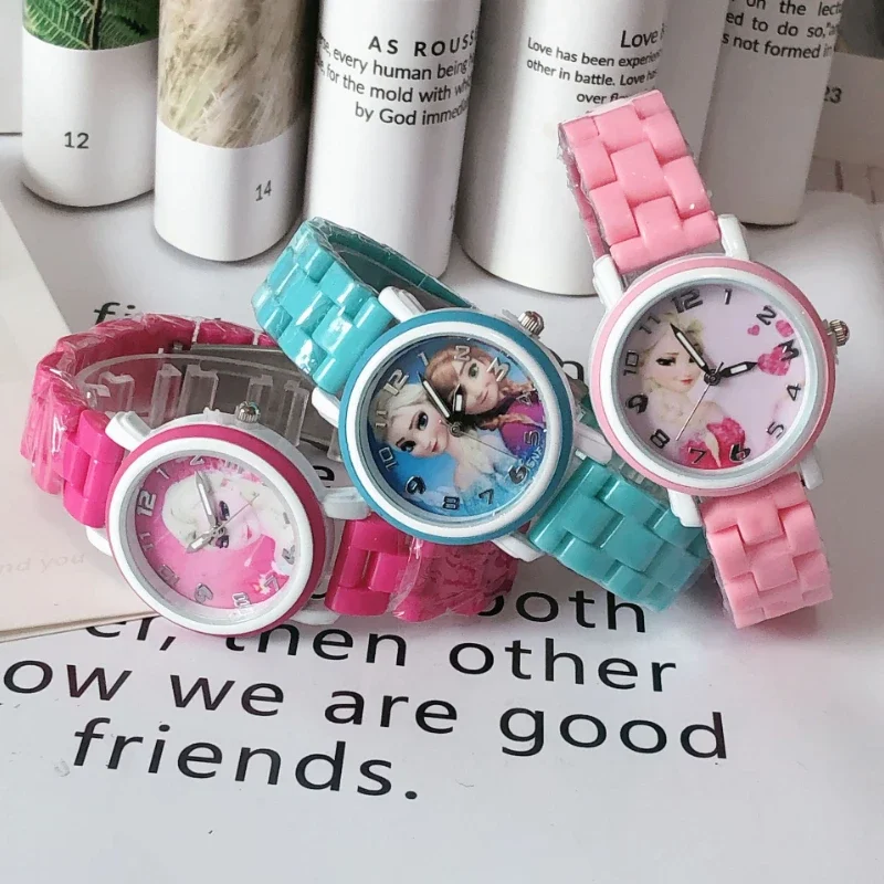 Disney Frozen Jam Tangan Anak-anak Kartun Lucu Jam Tangan Anak-anak Tali Plastik Keramik Imitasi Tahan Air Jam Mesin Waktu Anak Perempuan Wanita