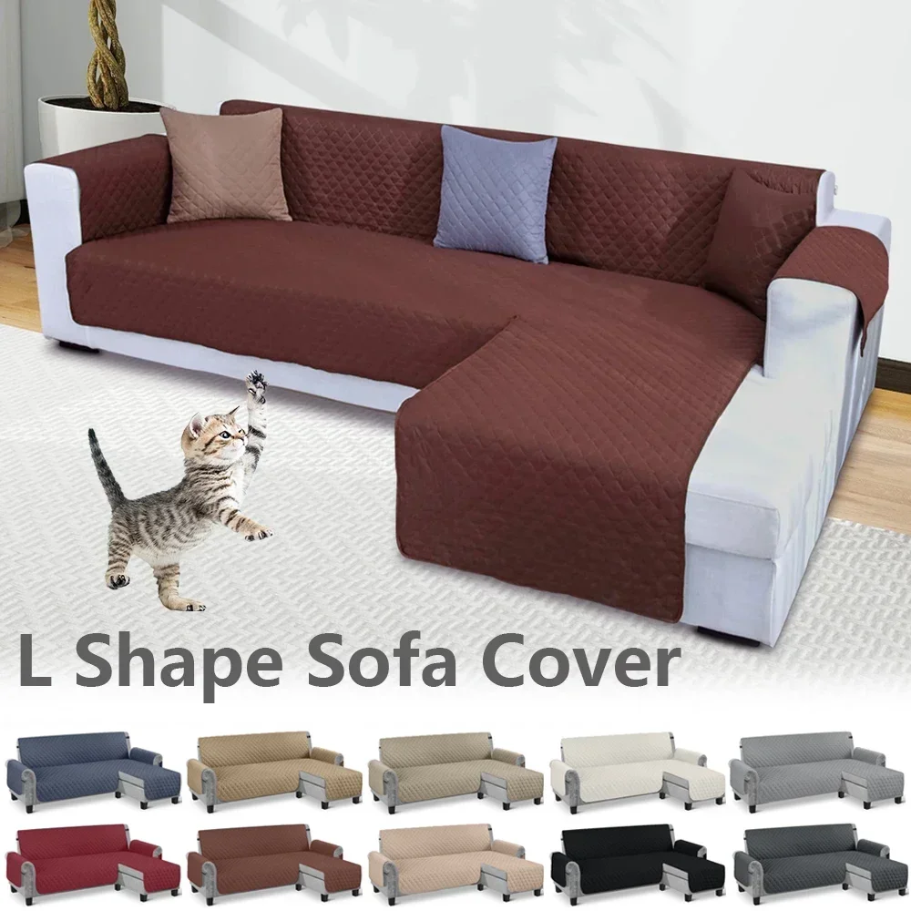 

Waterproof Sectional Sofa Cover L Shaped Couch Cover Wear Resistance Edge Wrapping Design with Anti-Slip Strips Easy To Clean