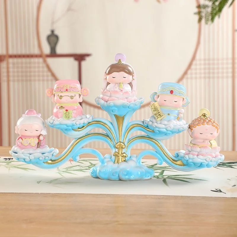 Cartoon Immortals and God of Wealth Statue Home Room Decoration,Cute/Fun Lucky Fairy Figurines Office Desk Feng shui Ornaments