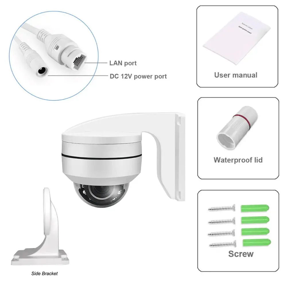 Outdoor PTZ Dome IP Camera POE 5MP 5X Optical Zoom Motion Detection Night Vision With Bracket Security P2P Hikvision Compatible