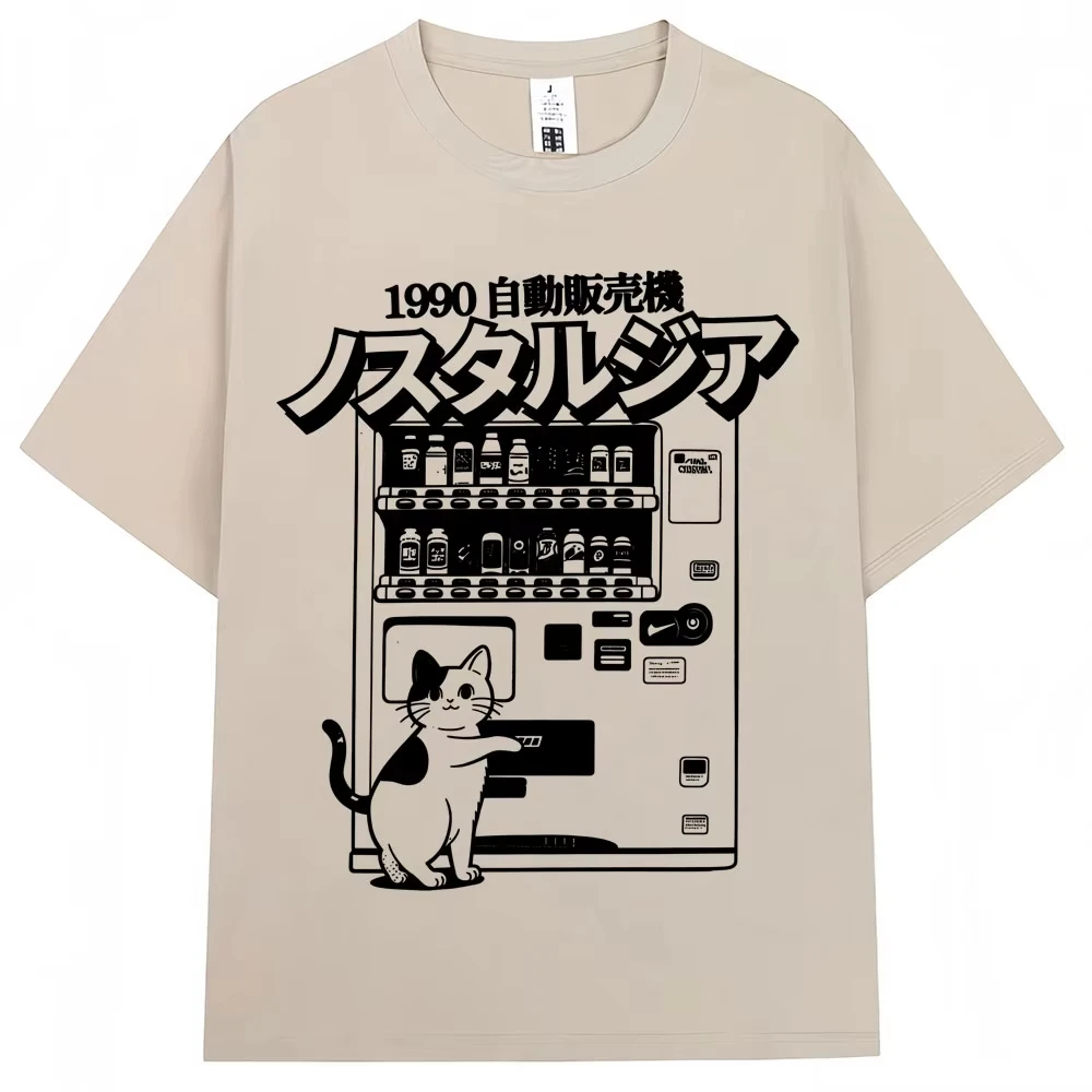 Vintage Japan Cat Vending Machine Graphic T Shirts 90s Anime Fashion Harajuku Men Women Short Sleeve Oversized Cotton T-shirts