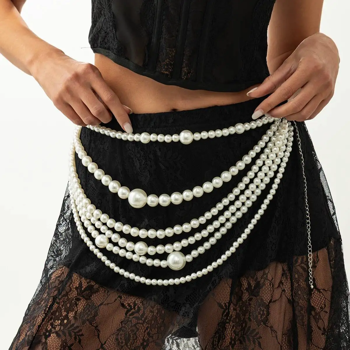 

SHIXIN Luxury Multi-Layer Imitation Pearls Belly Waist Chain for Women Bridal Elegant Body Chain Jewelry Skirt Belt Accessories