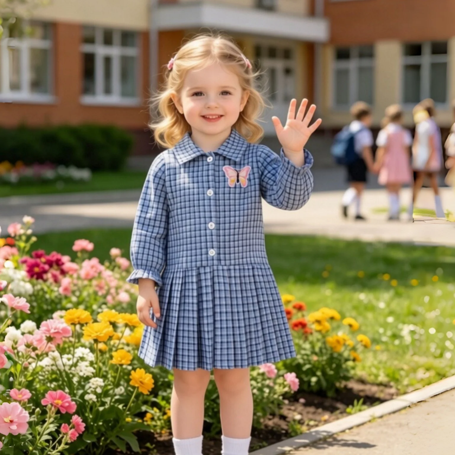 Autumn New Back To School Season College Style Baby Girl Dress Sweet Blue Checkered Girl Long Sleeved Dress Children's Clothing